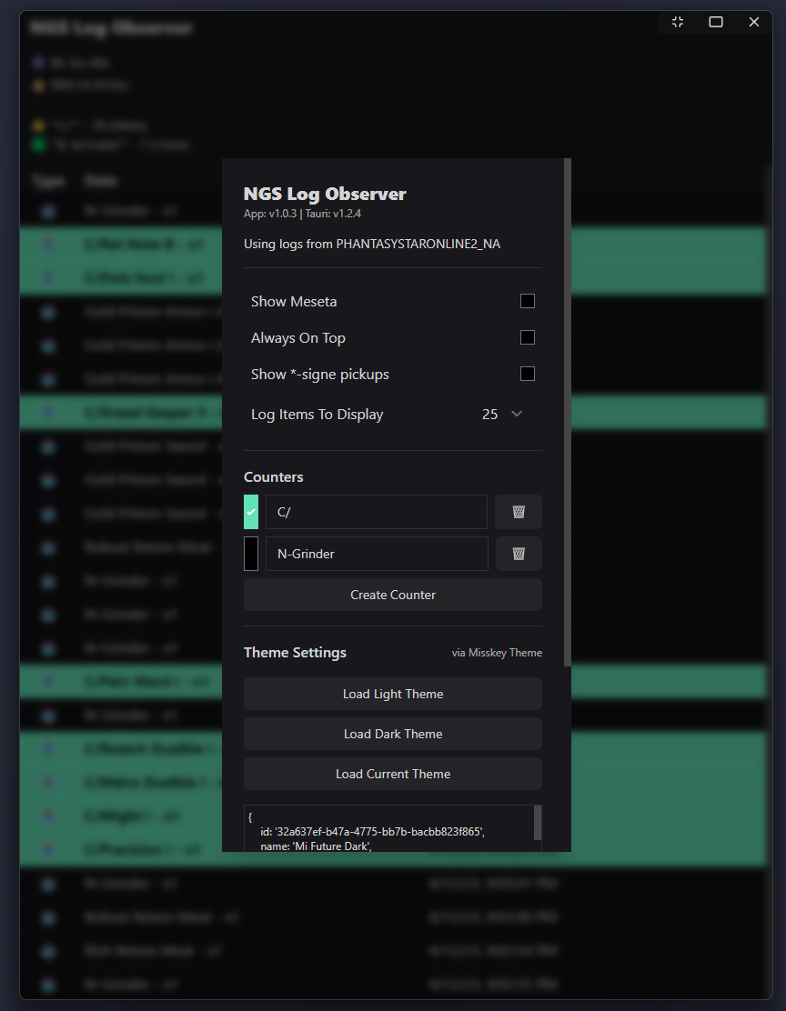 Settings page